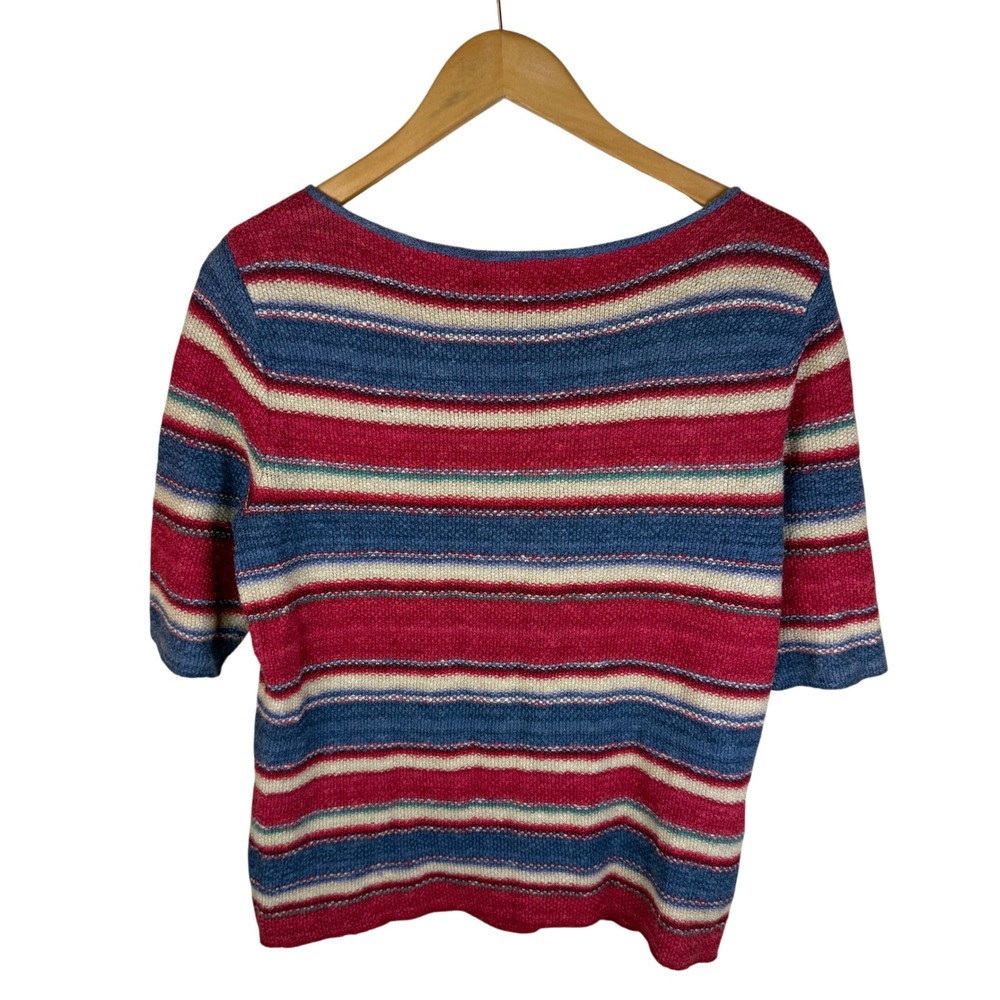 LAUREN Ralph Lauren‎ Linen Striped Boat Neck 3/4 Sleeve Sweater Womens Medium - Picture 5 of 5